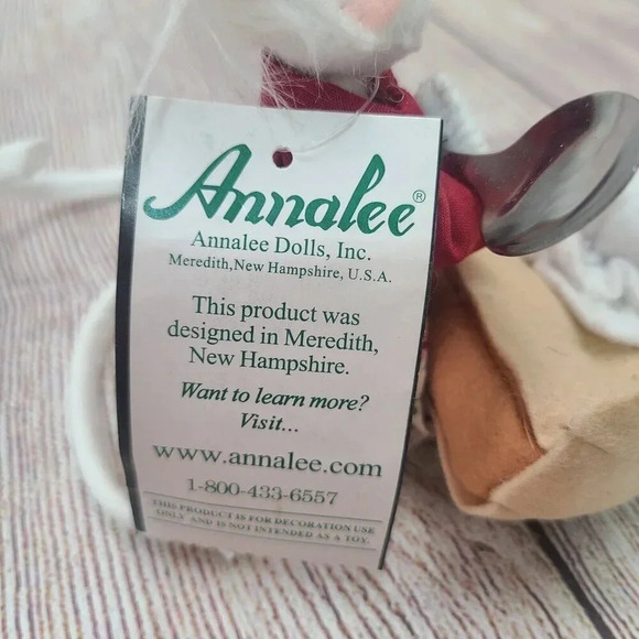 Annalee Dolls Felt Pie A La Mode Mouse Figure Spoon White Beige Red 5" 2012 New - Picture 8 of 9